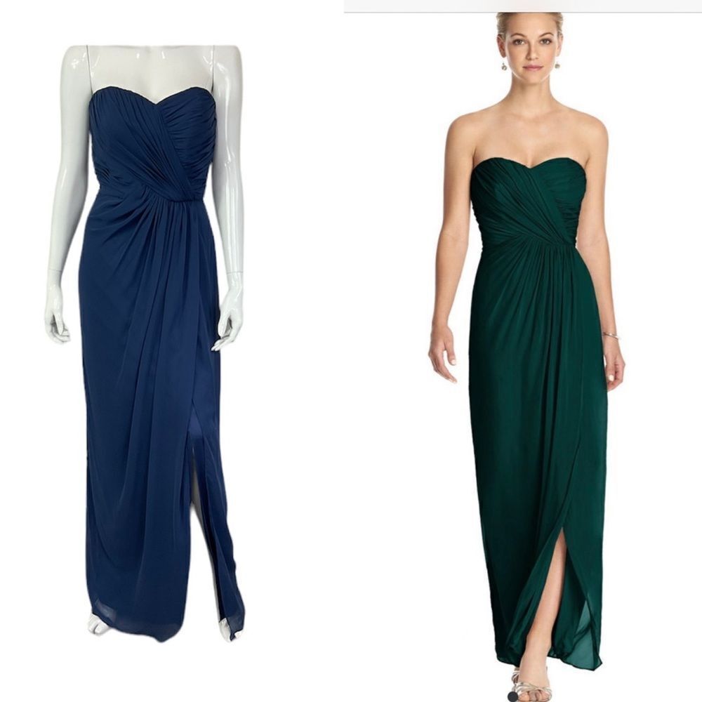 NEW Lila By Thread Sofia Blue TH024 Lux Chiffon Strapless Maxi Bridesmaid Gown 4